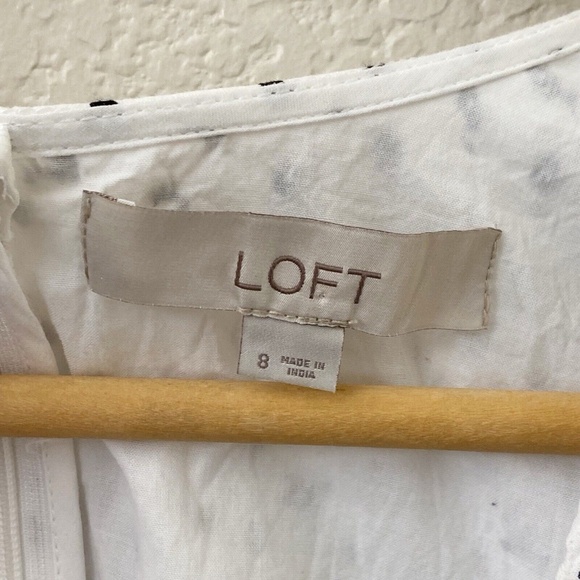 LOFT Eyelet Dress Size 8 Black & White Embroidered Cotton Ruffle - Picture 3 of 5